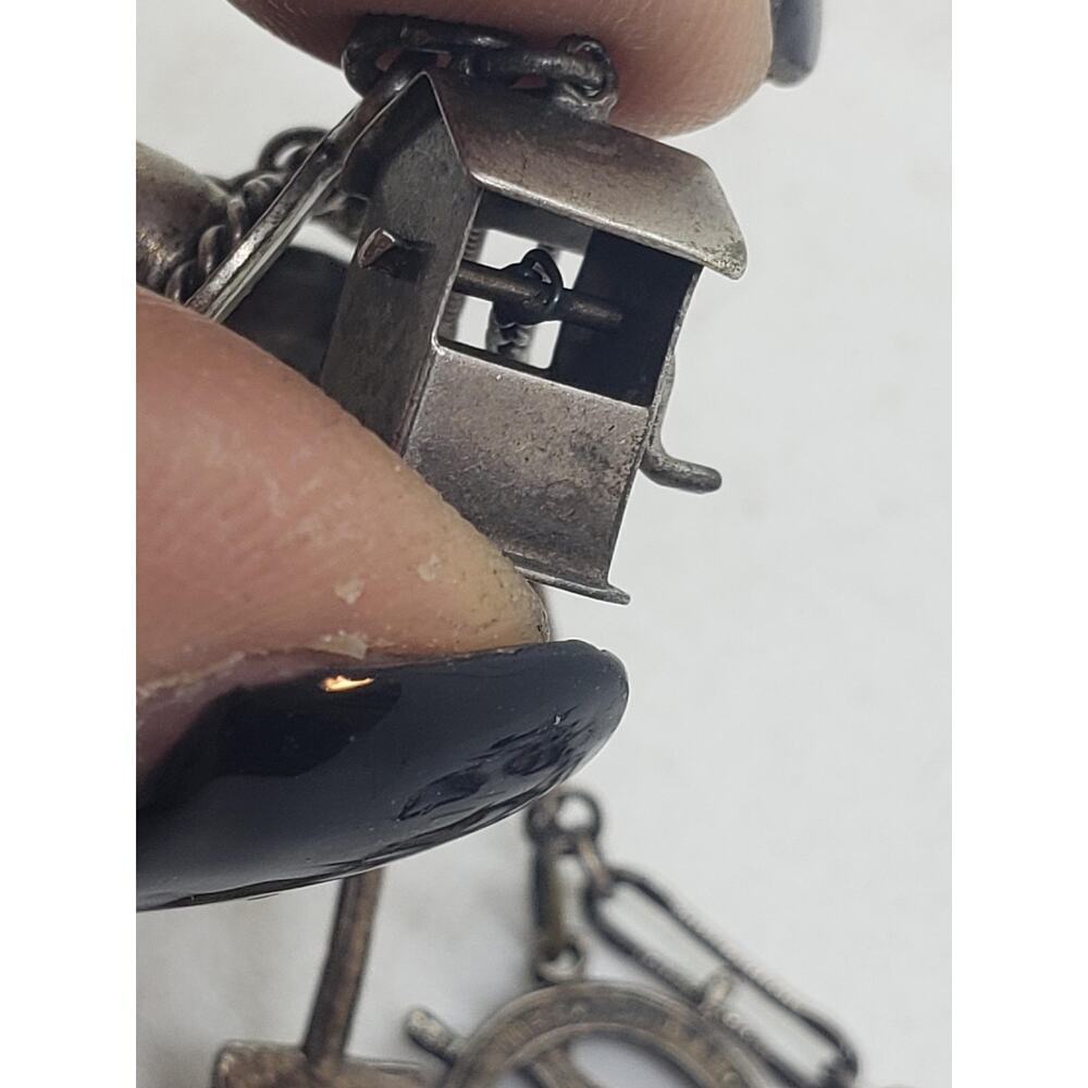 Vintage Sterling Silver Charm Bracelet Cowboy Nautical Scissors Ring Hat 7in - Picture 4 of 16